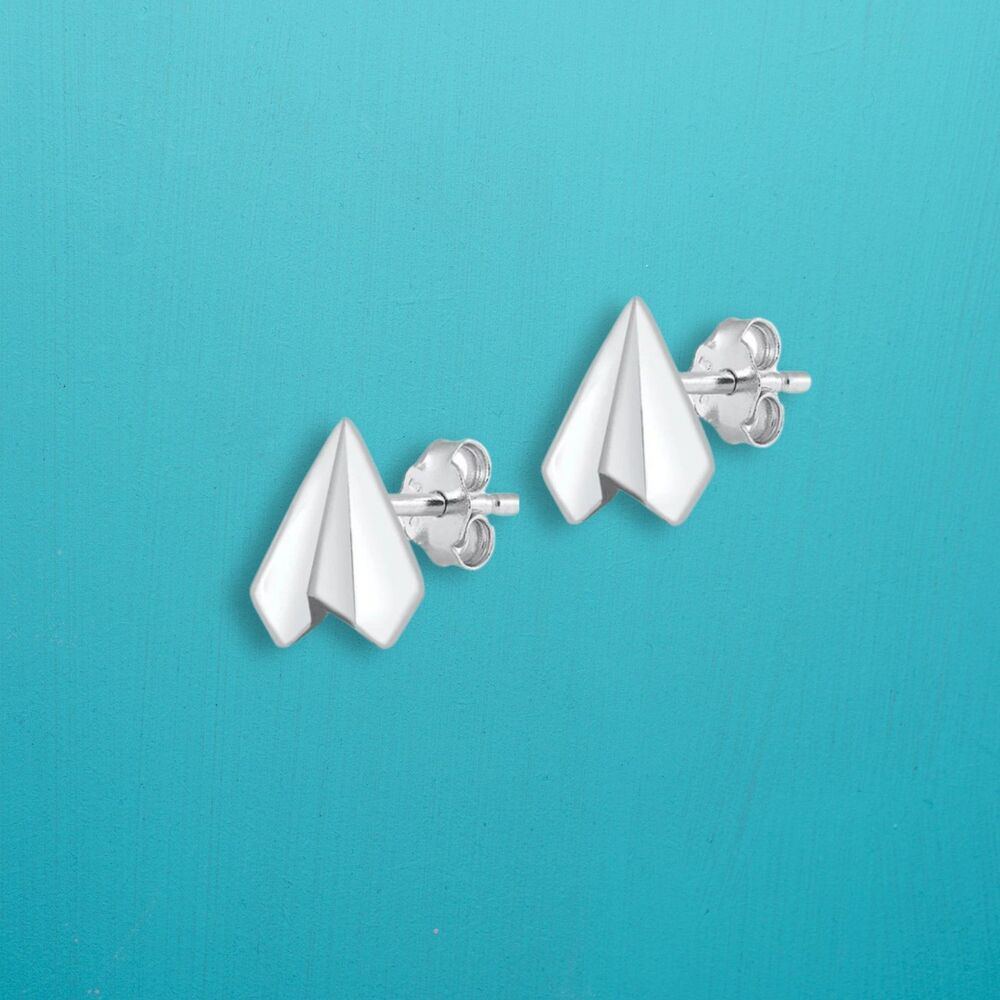 Sterling Silver Paper Plane Stud Earrings 925